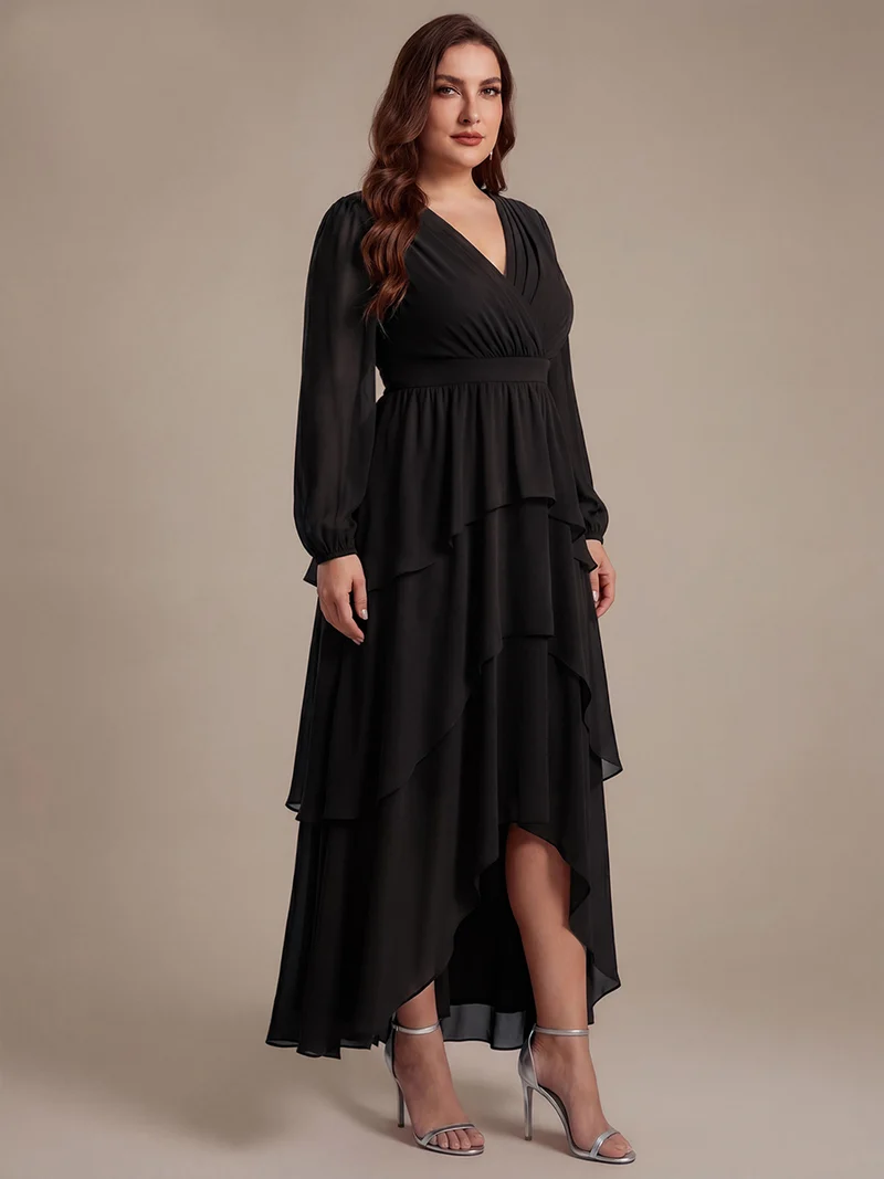 Robe longue en mousseline à manches longues avec volants