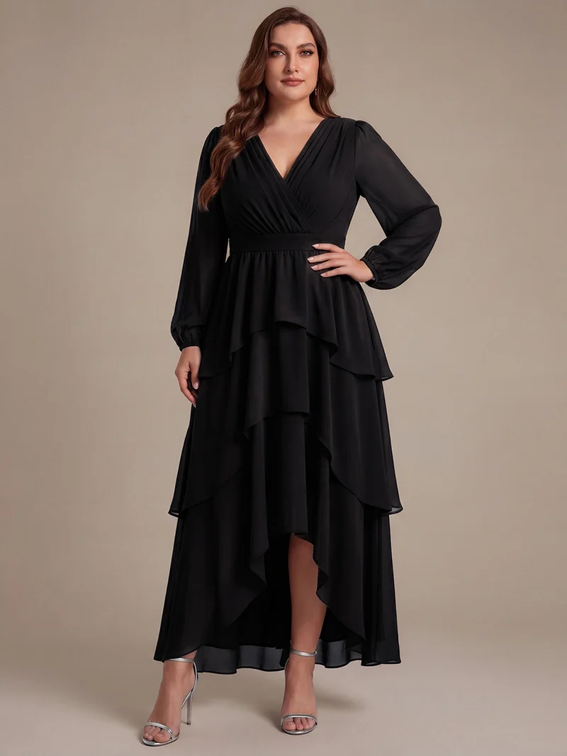 Robe longue en mousseline à manches longues avec volants