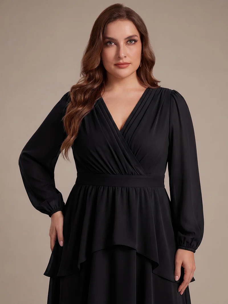 Robe longue en mousseline à manches longues avec volants