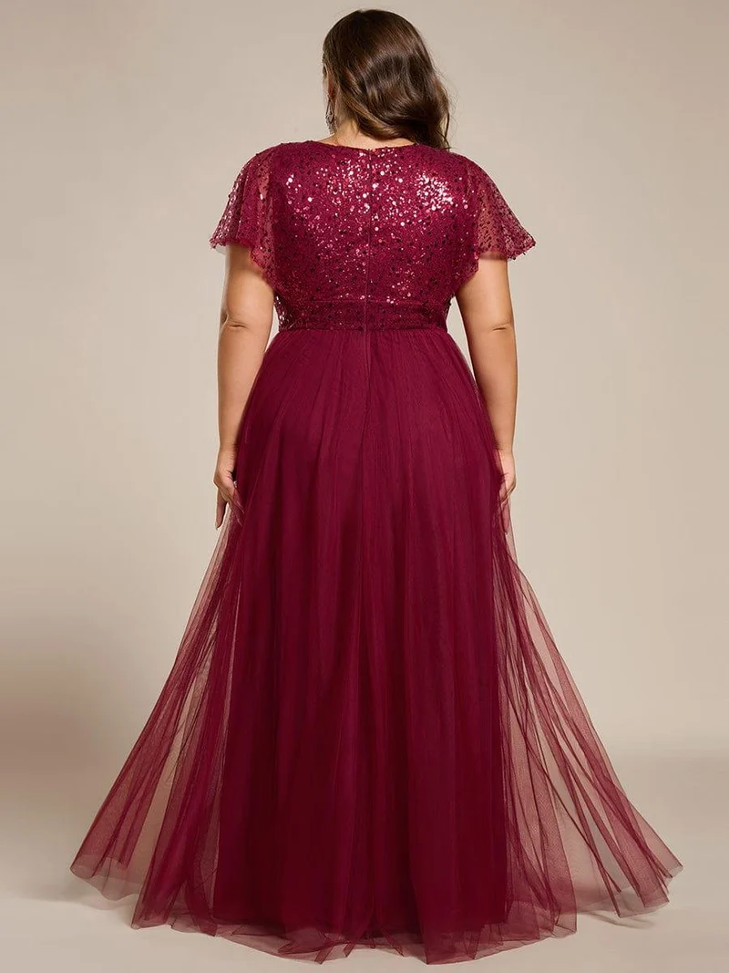 ever NAVEYA|Robe de soirée formelle en tulle à sequins scintillants et col en V (Vente Finale)