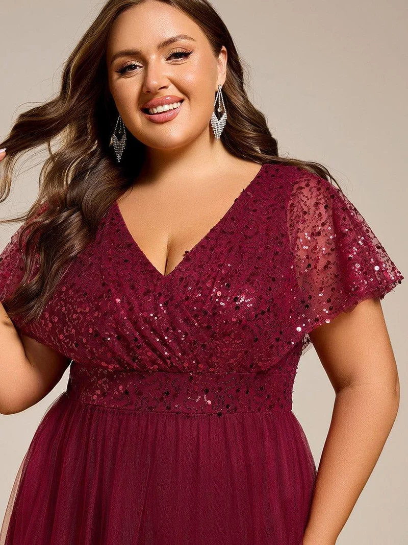 ever NAVEYA|Robe de soirée formelle en tulle à sequins scintillants et col en V (Vente Finale)