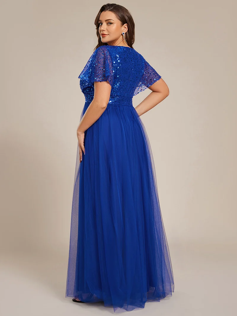 ever NAVEYA|Robe de soirée formelle en tulle à sequins scintillants et col en V (Vente Finale)