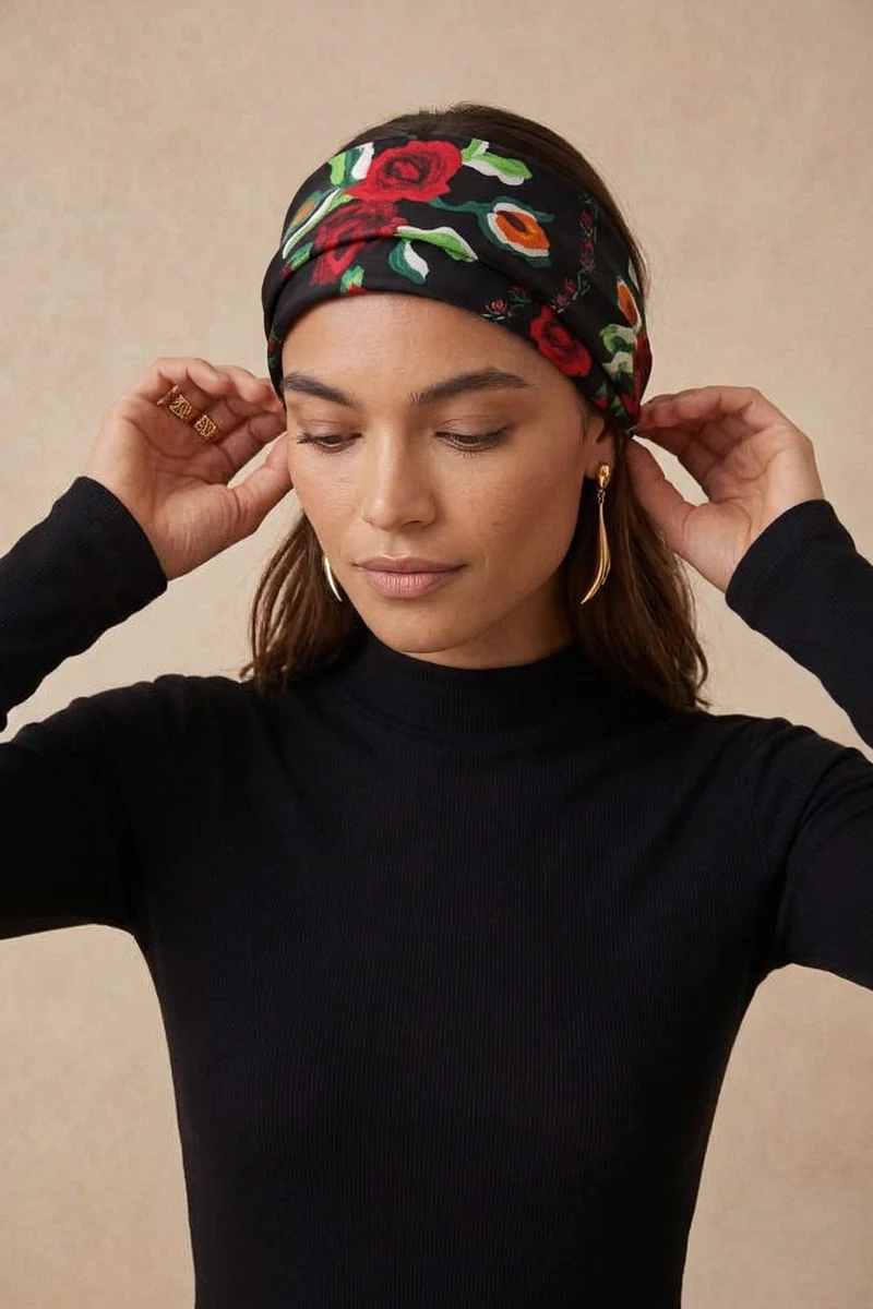 Foulard en soie Rose des Nuits