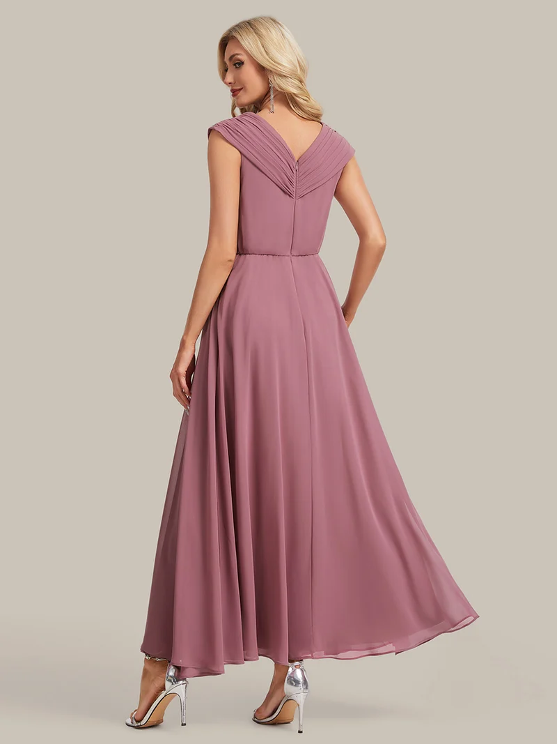 Robe longue en mousseline à appliqué floral, coupe trapèze
