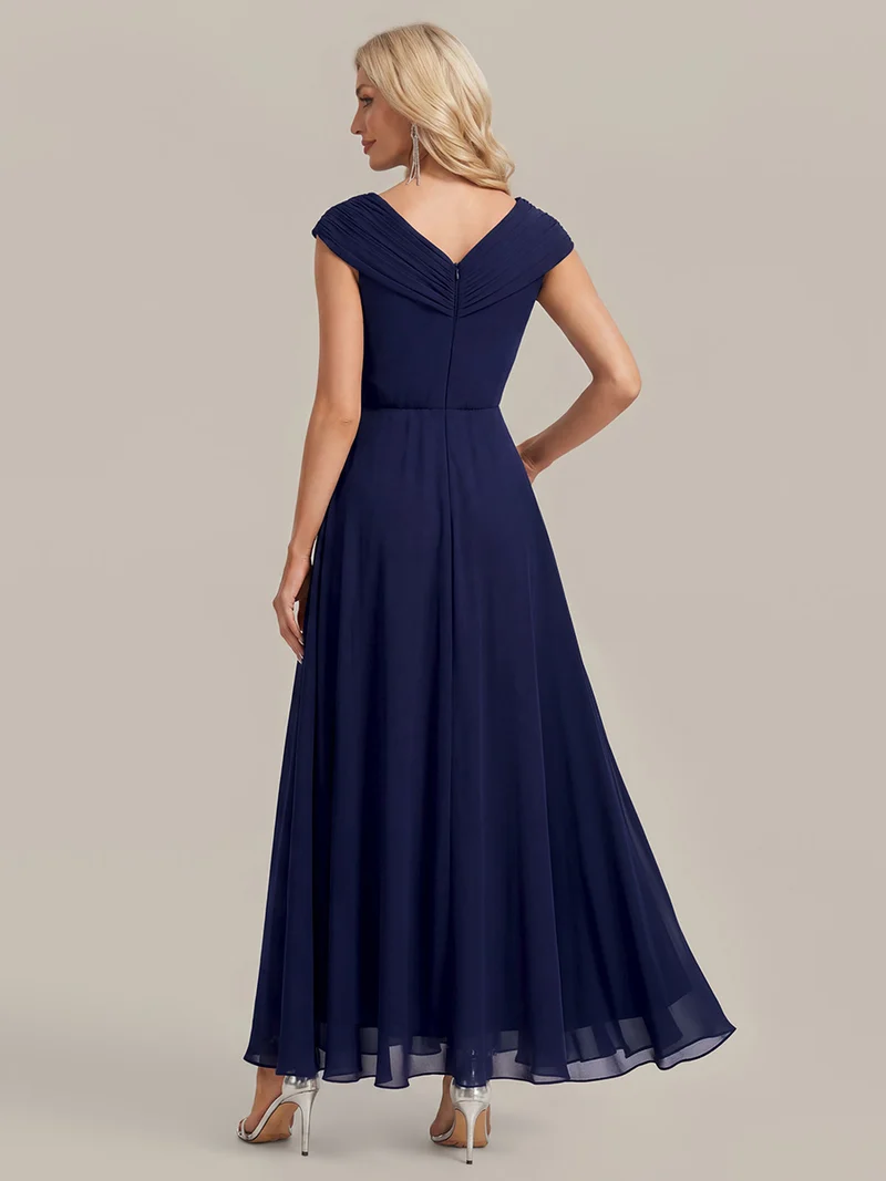 Robe longue en mousseline à appliqué floral, coupe trapèze