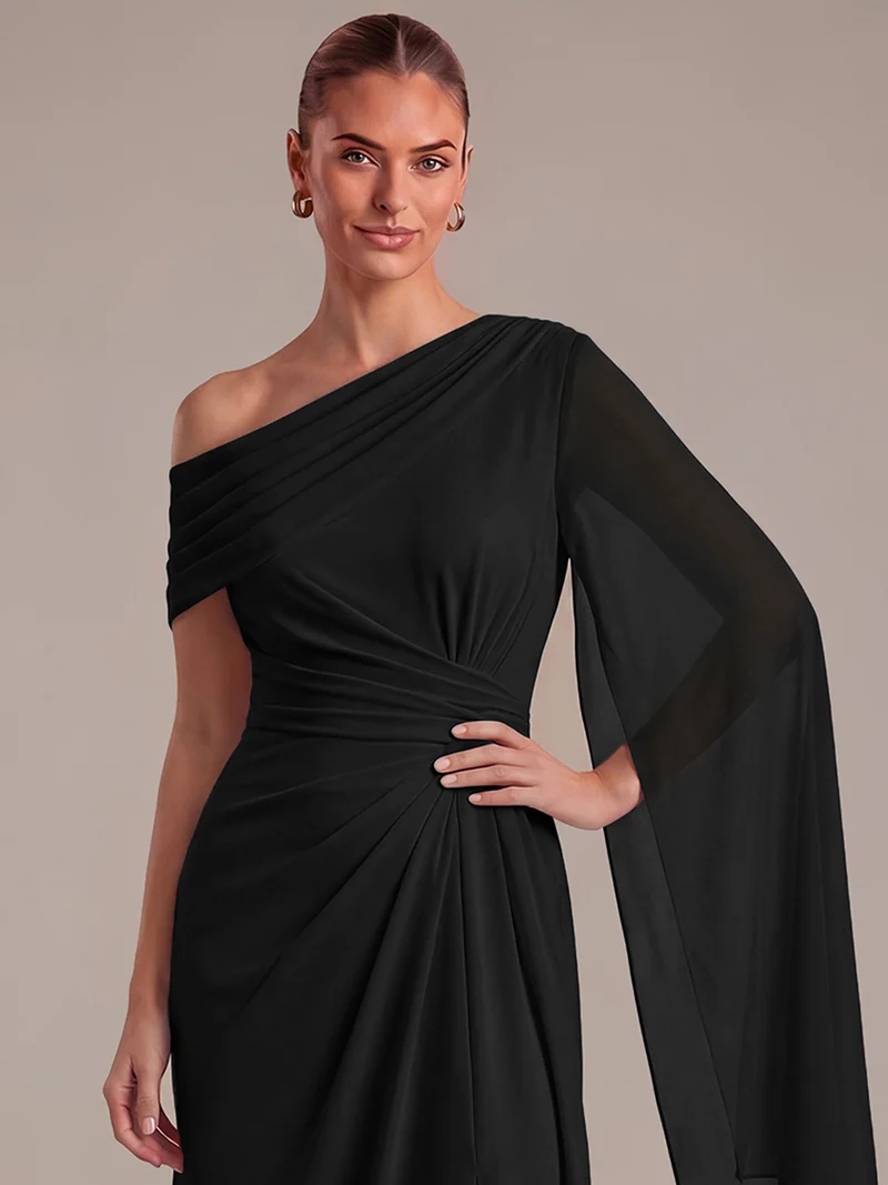 Robe longue asymétrique en jersey drapé
