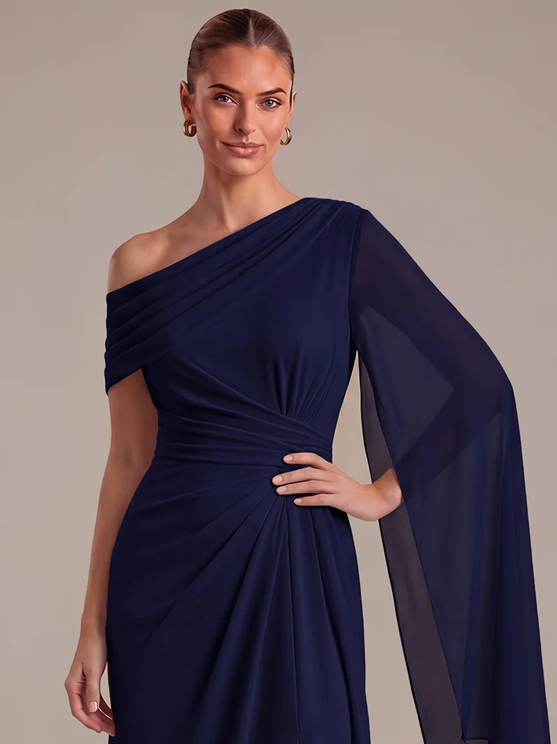 Robe longue asymétrique en jersey drapé