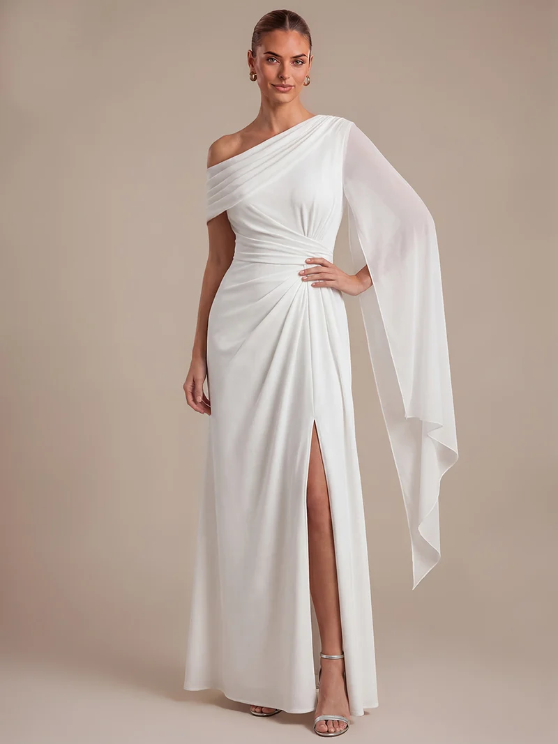 Robe longue asymétrique en jersey drapé