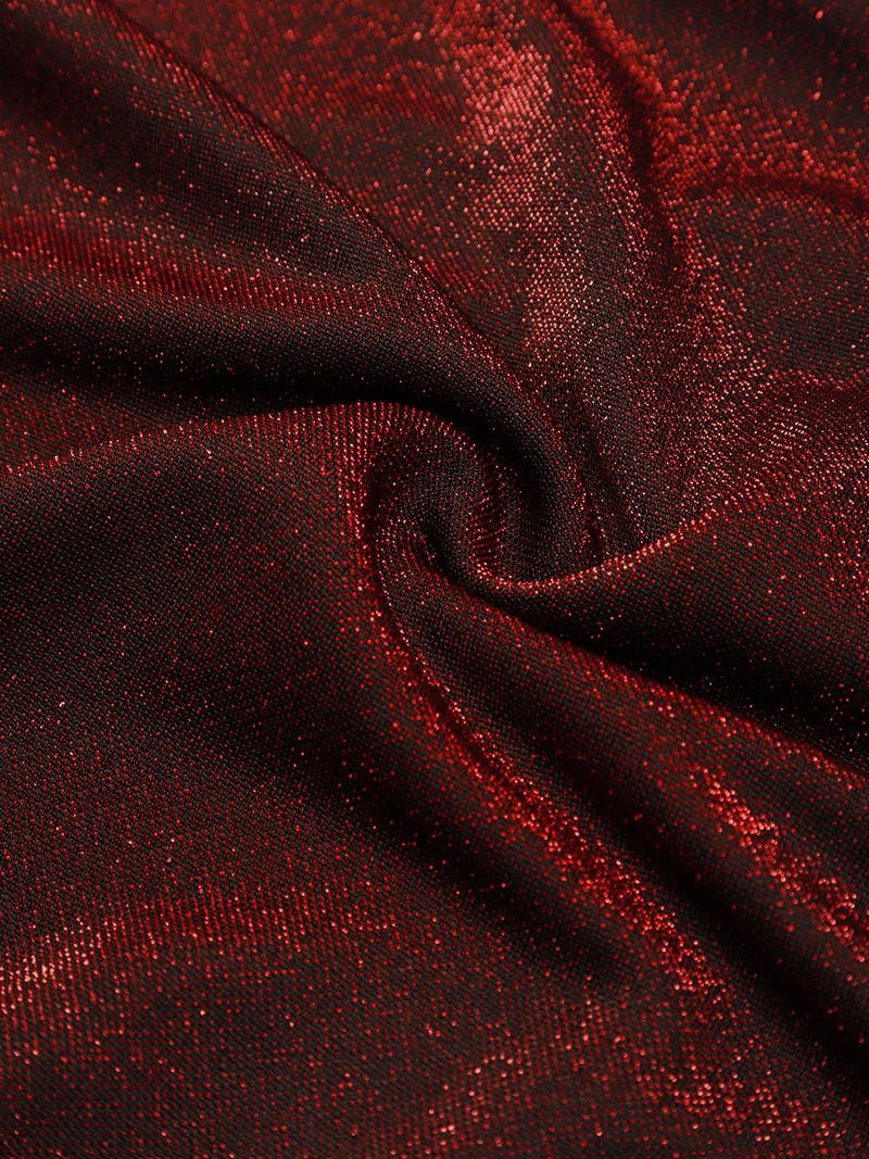 Robe de soirée longue en maille lurex à col V et manches bouffantes