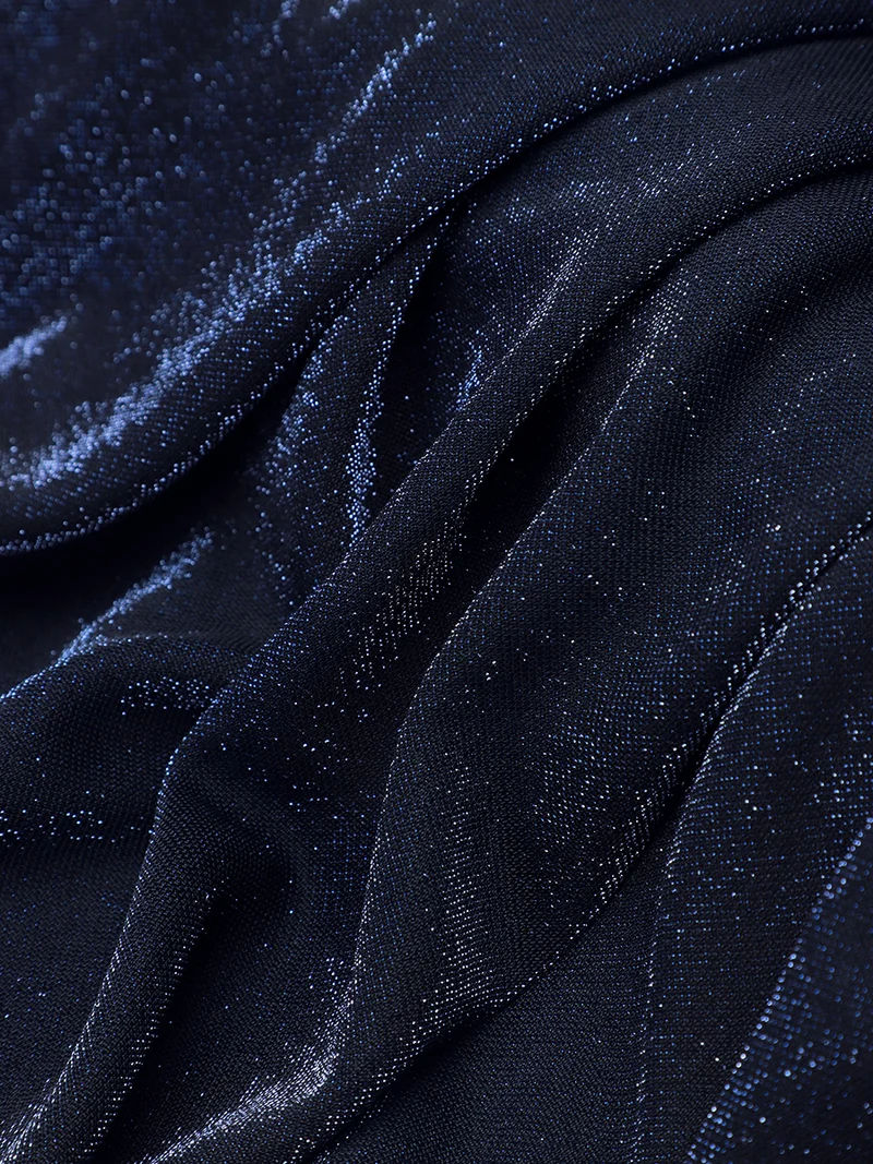 Robe de soirée longue en maille lurex à col V et manches bouffantes