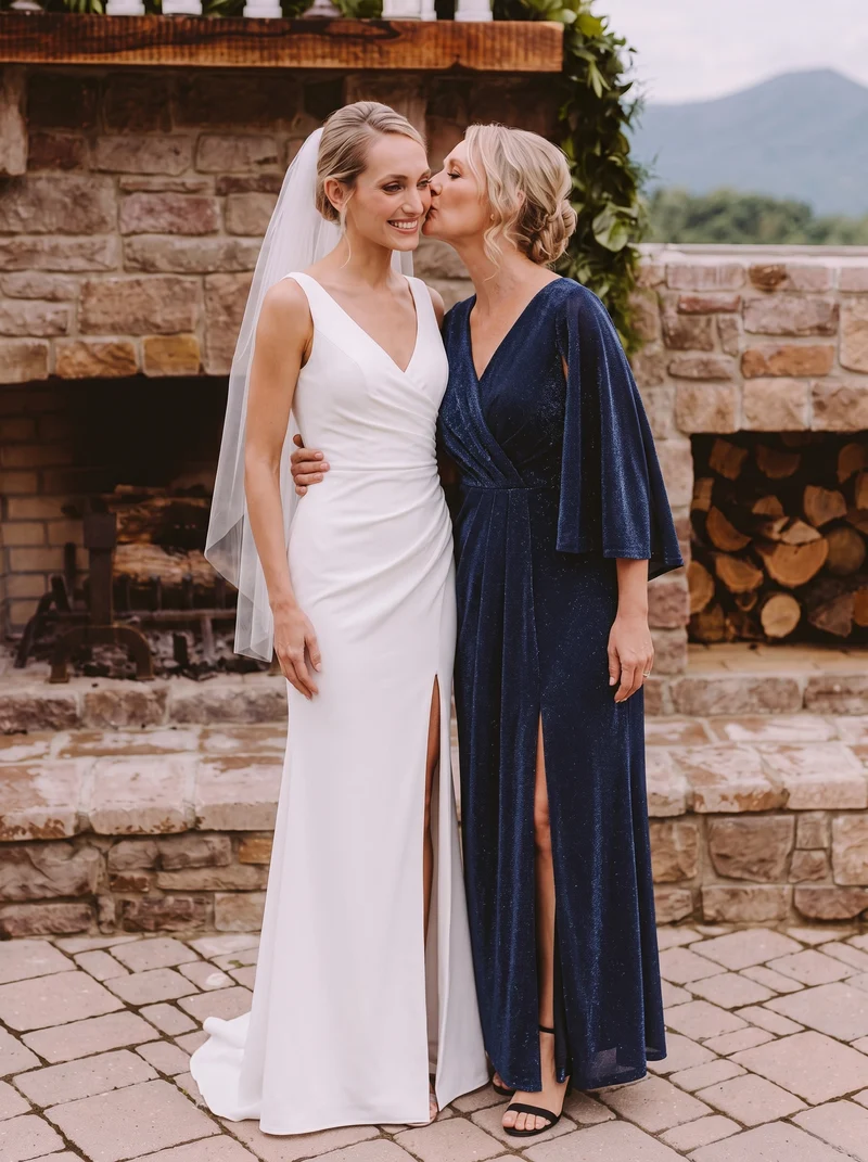 Robe longue en maille lurex croisée à manches 3/4