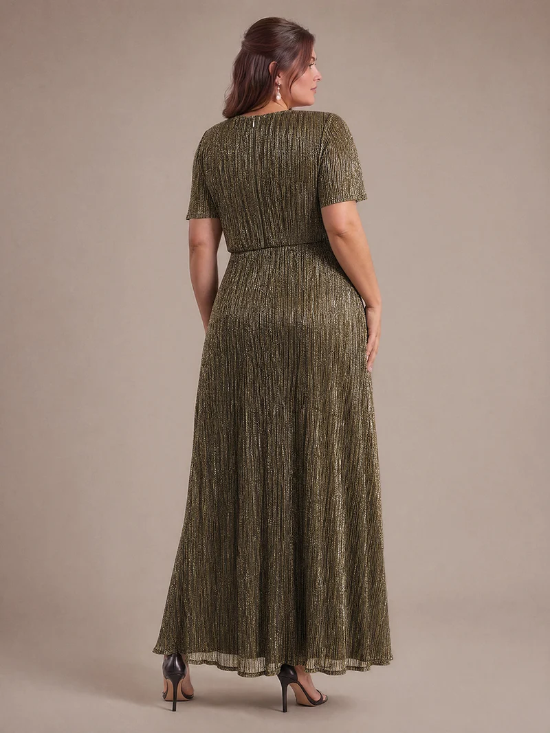 Robe Plissée en Tulle Coupe Trapèze Longue avec Manches Volantées