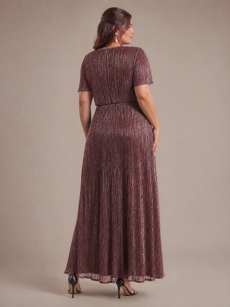 Robe Plissée en Tulle Coupe Trapèze Longue avec Manches Volantées