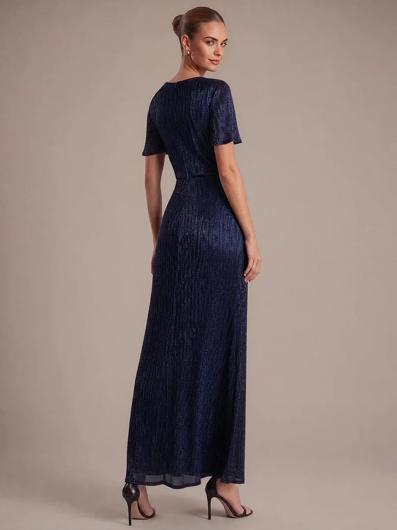 Robe Plissée en Tulle Coupe Trapèze Longue avec Manches Volantées