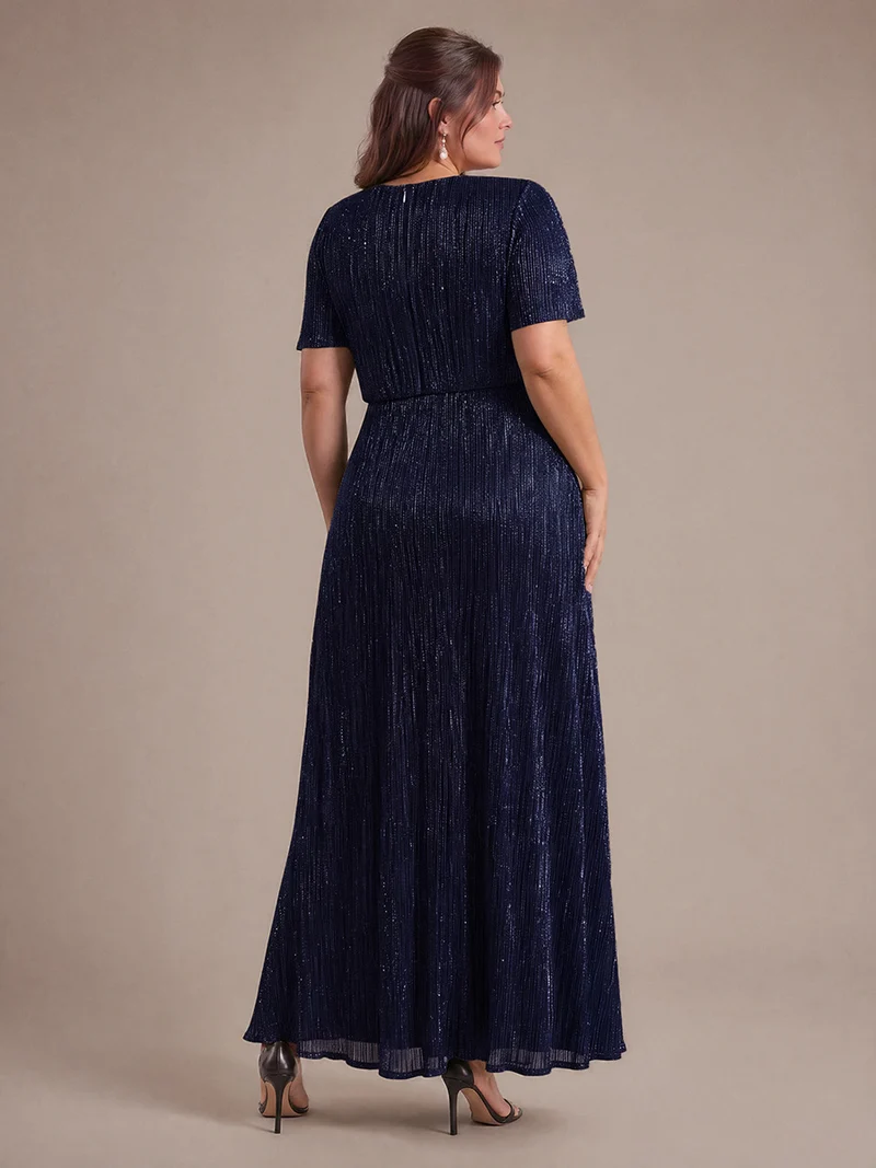 Robe Plissée en Tulle Coupe Trapèze Longue avec Manches Volantées