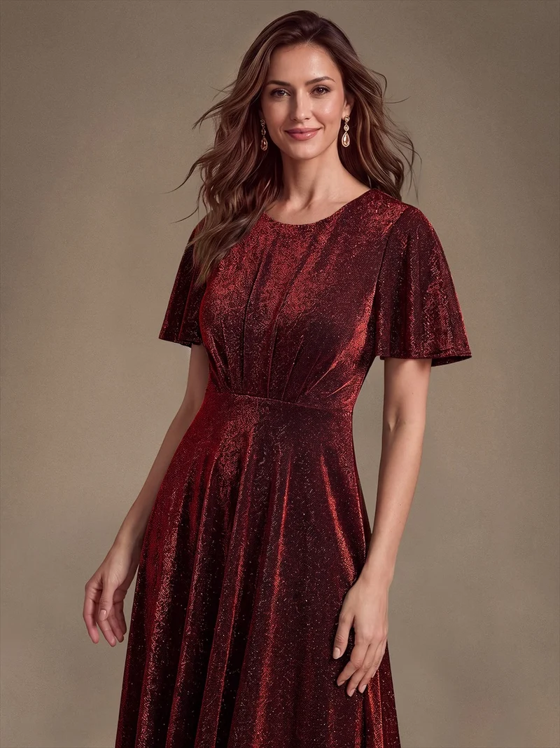 Robe midi trapèze en maille Lurex drapée 3D