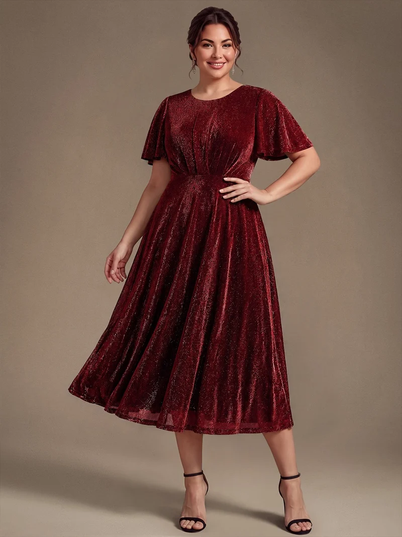 Robe midi trapèze en maille Lurex drapée 3D