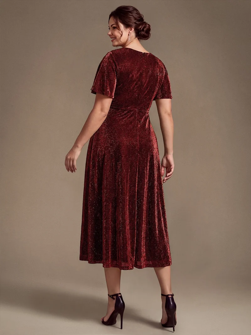 Robe midi trapèze en maille Lurex drapée 3D