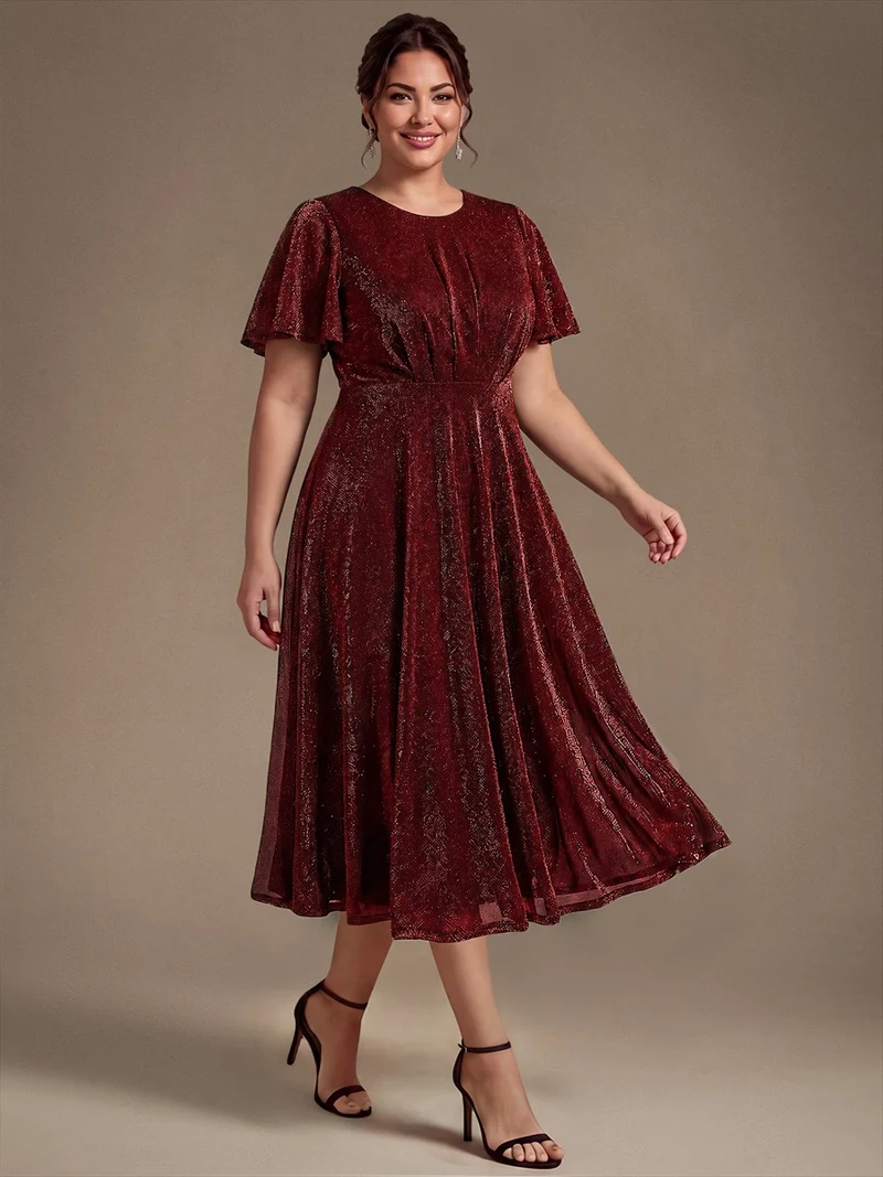 Robe midi trapèze en maille Lurex drapée 3D