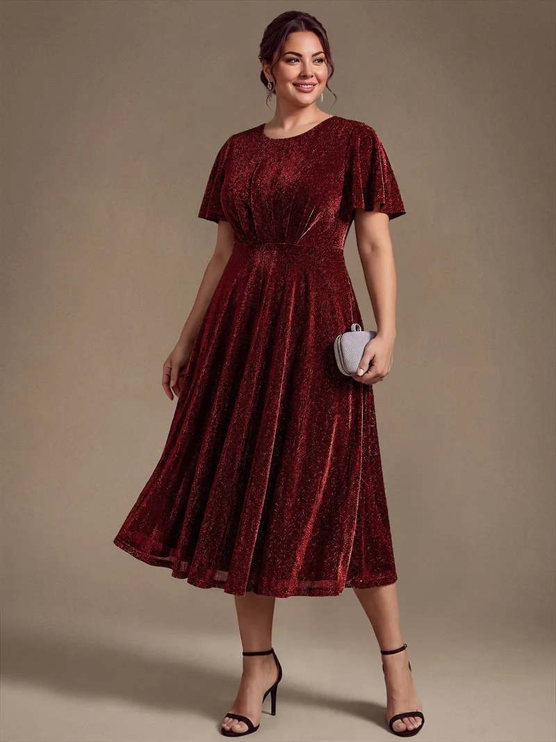 Robe midi trapèze en maille Lurex drapée 3D