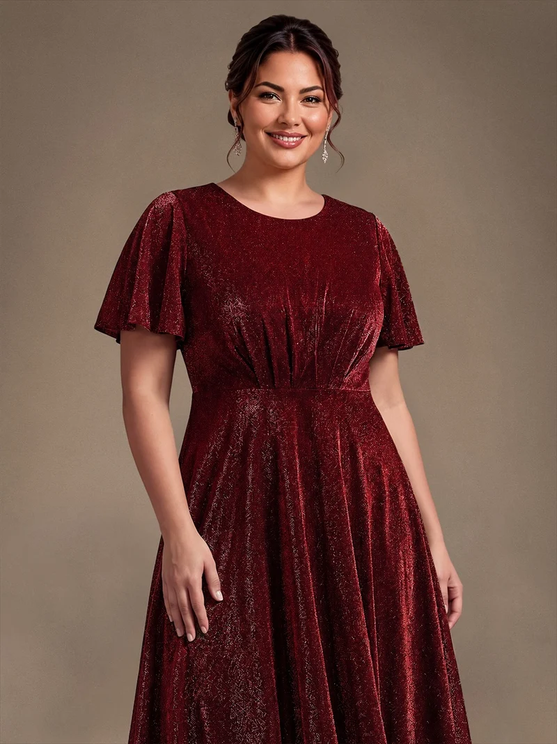 Robe midi trapèze en maille Lurex drapée 3D