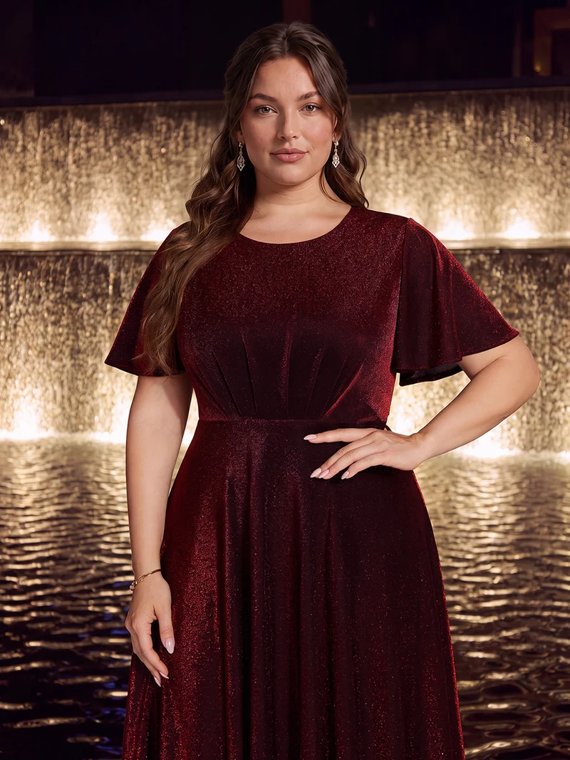 Robe midi trapèze en maille Lurex drapée 3D