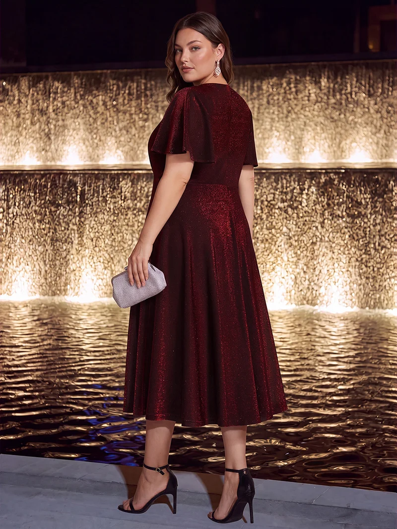 Robe midi trapèze en maille Lurex drapée 3D