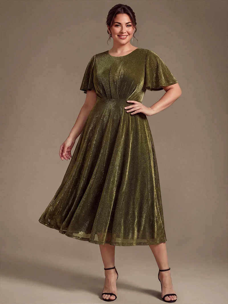Robe midi trapèze en maille Lurex drapée 3D