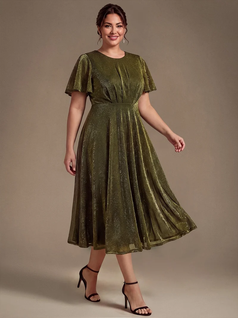Robe midi trapèze en maille Lurex drapée 3D