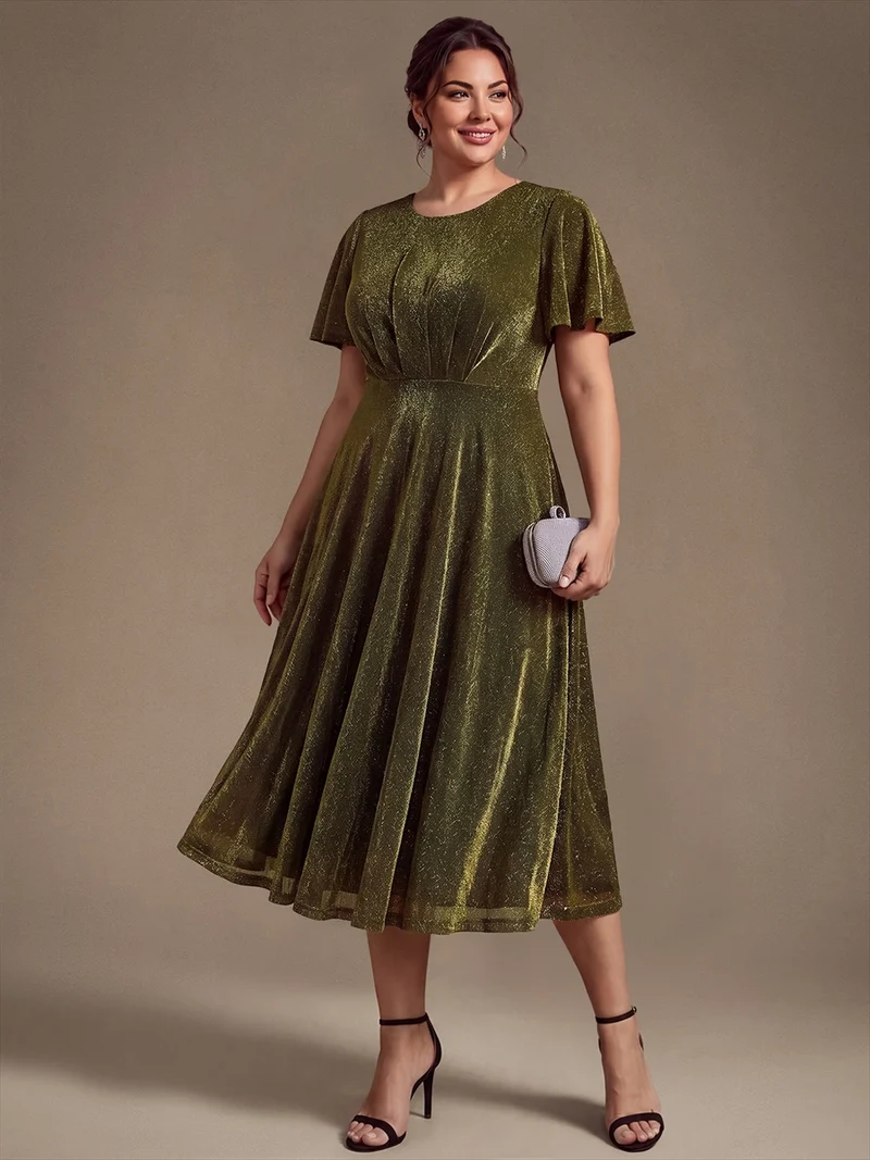 Robe midi trapèze en maille Lurex drapée 3D