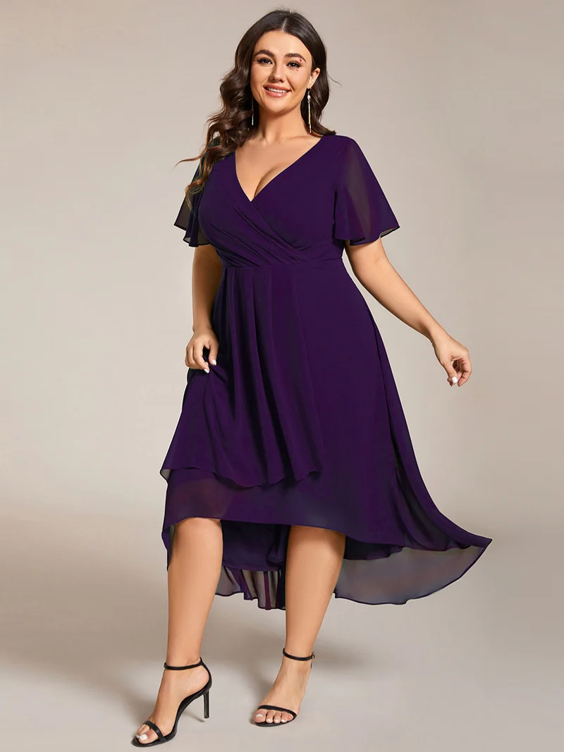 ever LARK | Robe mi-longue plissée en mousseline de soie - Manches à volants & Col en V