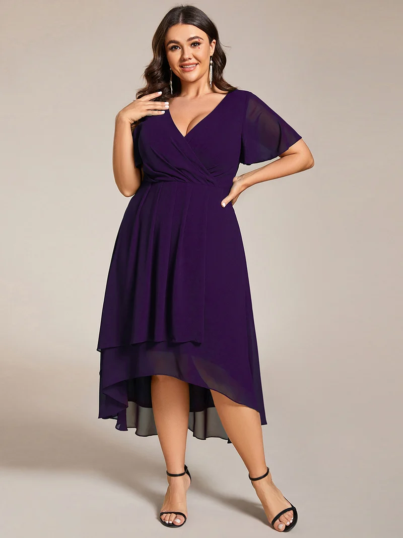 ever LARK | Robe mi-longue plissée en mousseline de soie - Manches à volants & Col en V