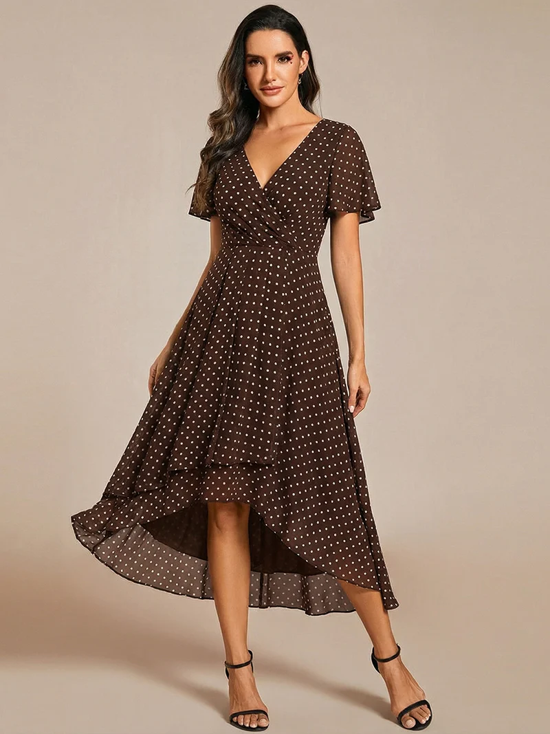 ever LARK | Robe mi-longue plissée en mousseline de soie - Manches à volants & Col en V