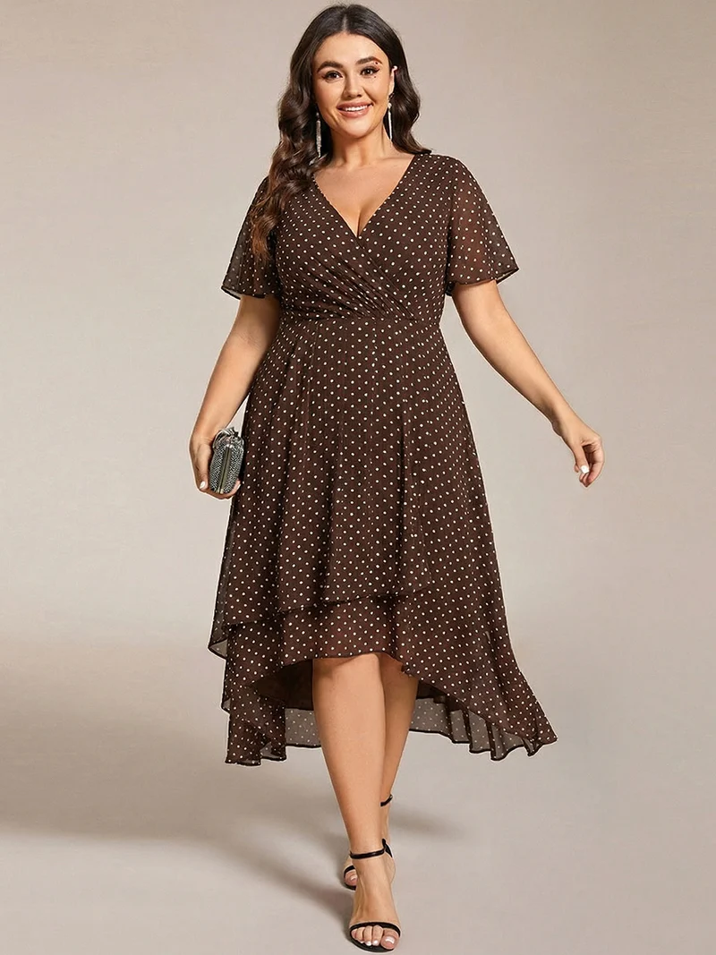 ever LARK | Robe mi-longue plissée en mousseline de soie - Manches à volants & Col en V