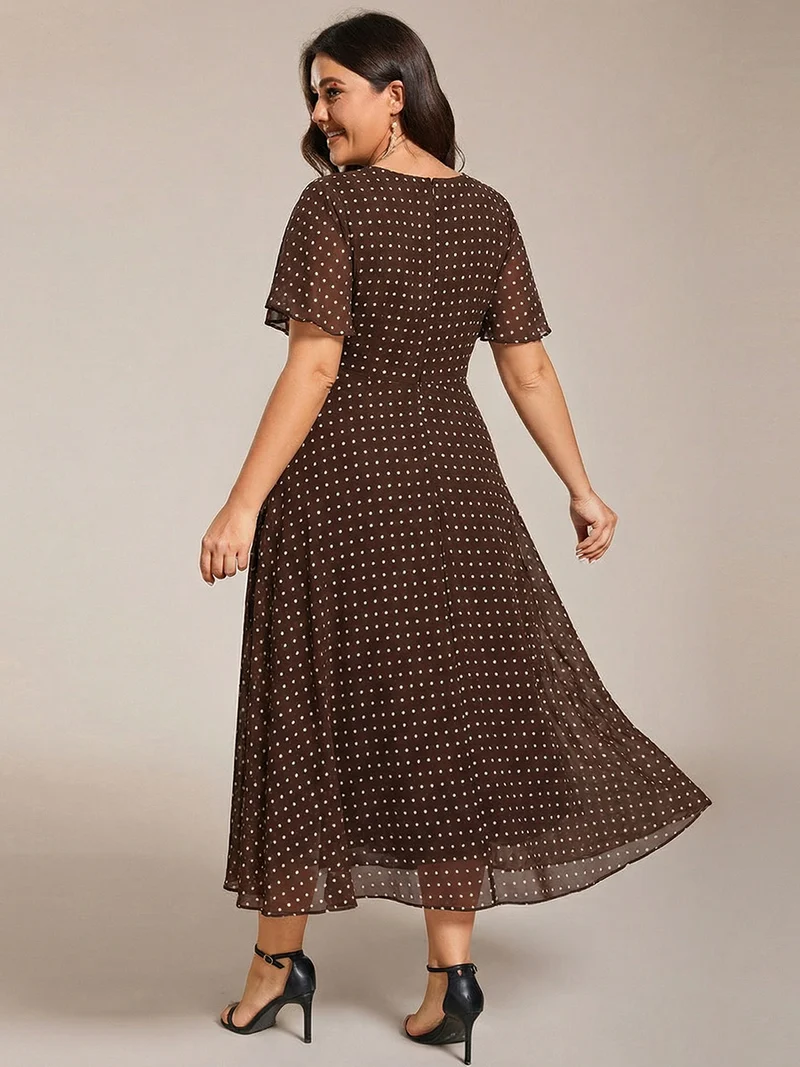 ever LARK | Robe mi-longue plissée en mousseline de soie - Manches à volants & Col en V