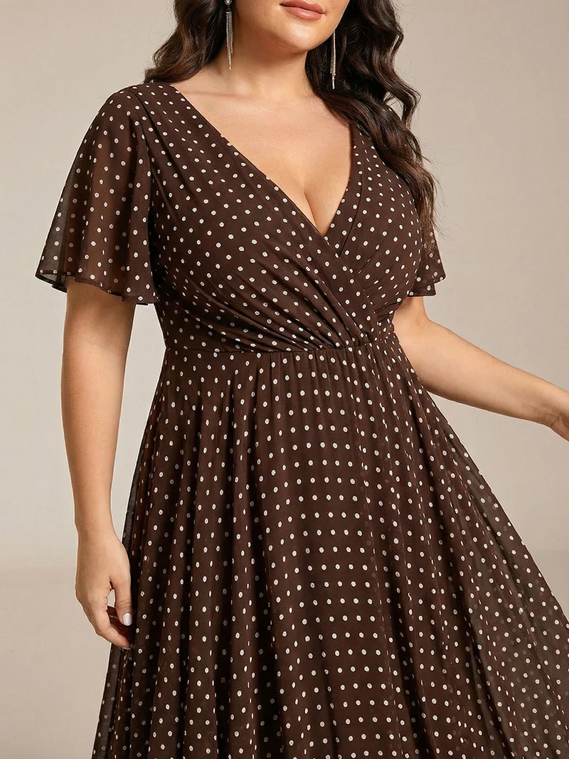 ever LARK | Robe mi-longue plissée en mousseline de soie - Manches à volants & Col en V