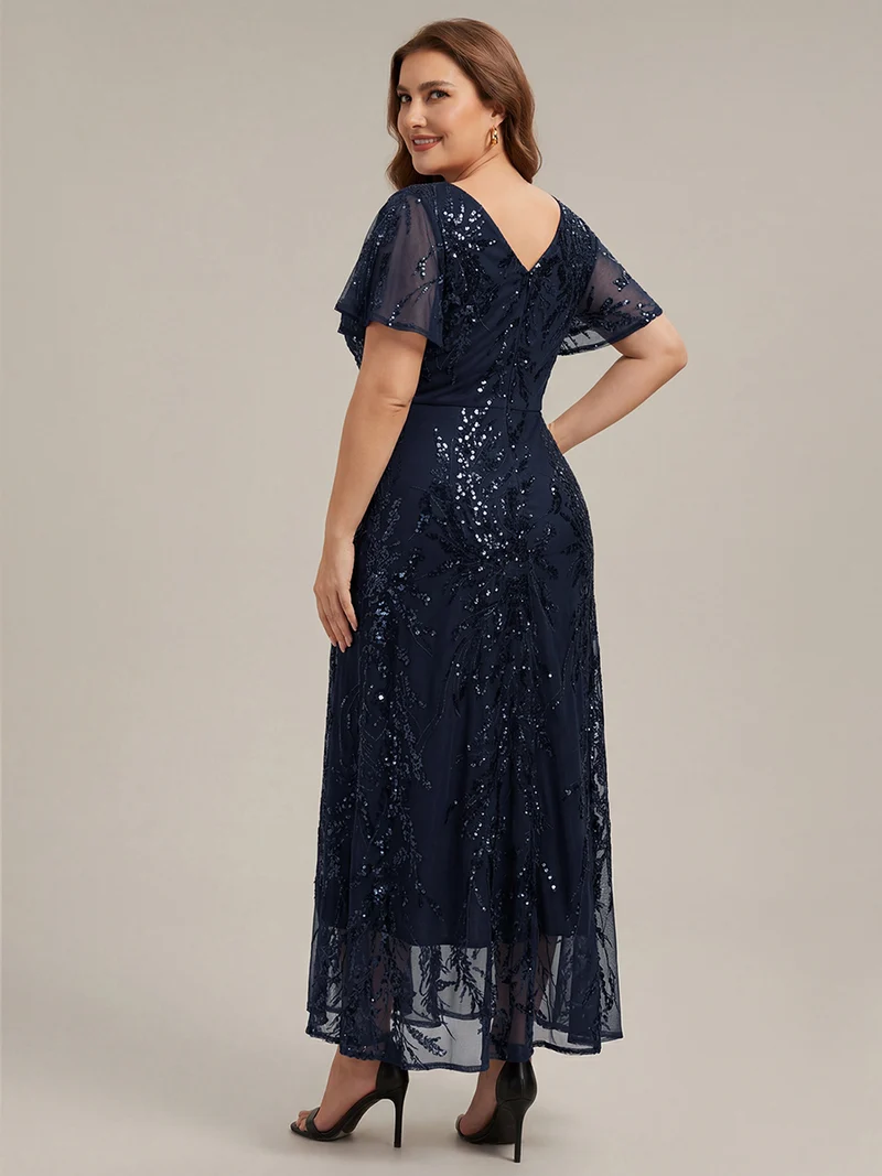 Robe à volants asymétrique à manches papillon en sequins