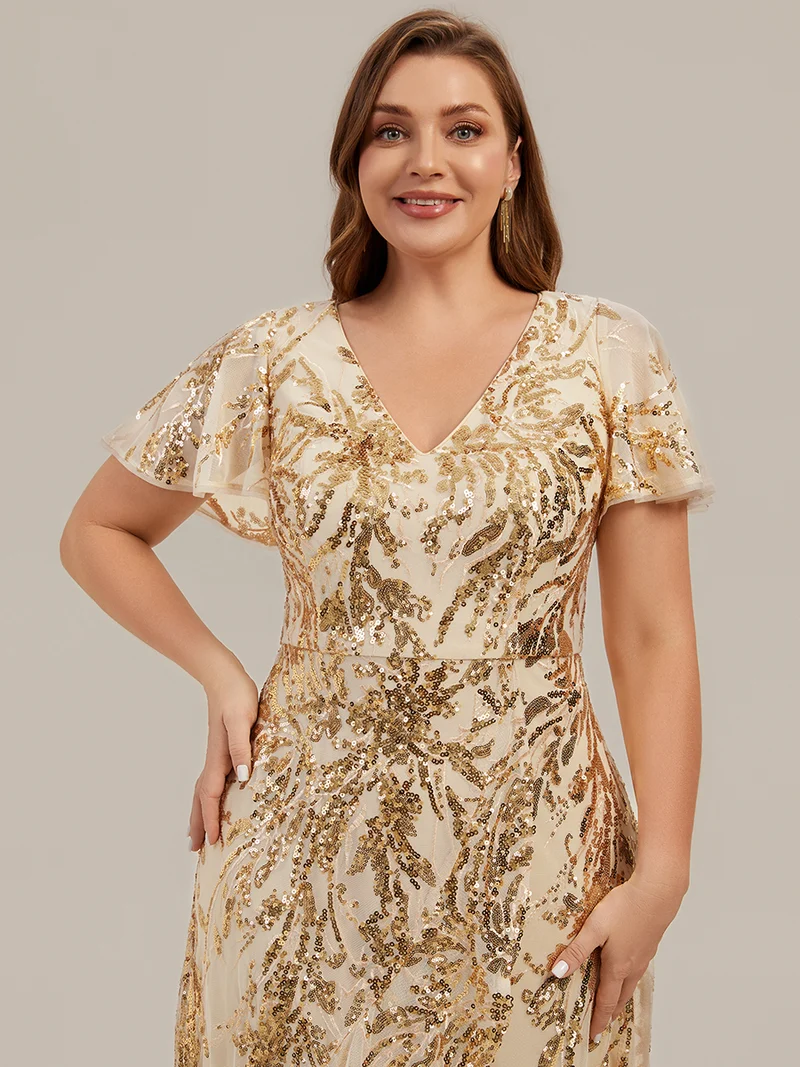 Robe à volants asymétrique à manches papillon en sequins