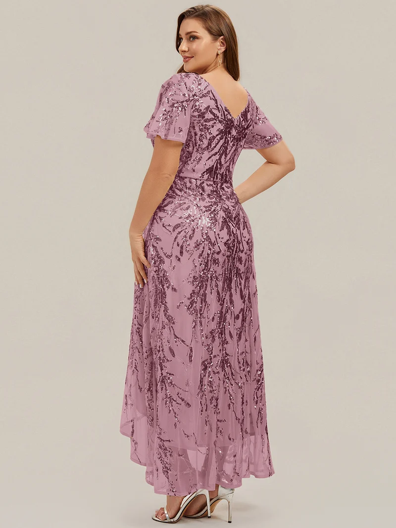 Robe à volants asymétrique à manches papillon en sequins
