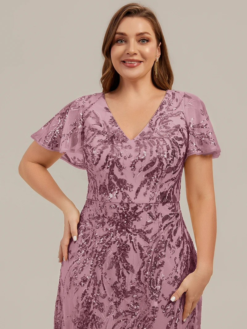 Robe à volants asymétrique à manches papillon en sequins
