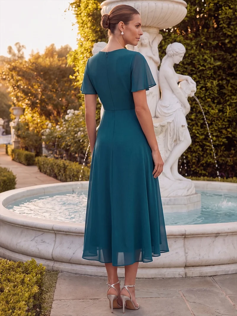 Robe trapèze en mousseline avec détail noué col V