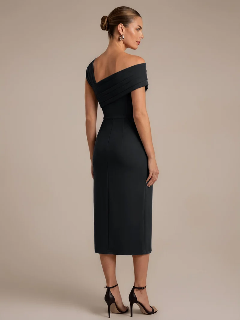 Robe midi ajustée en crêpe avec détail drapé