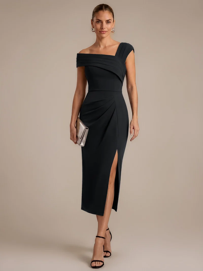 Robe midi ajustée en crêpe avec détail drapé