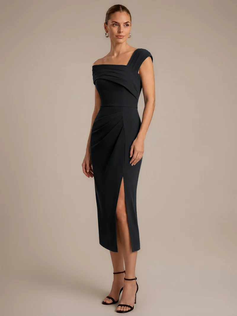 Robe midi ajustée en crêpe avec détail drapé