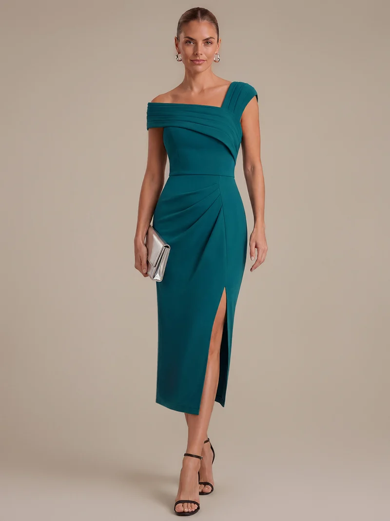 Robe midi ajustée en crêpe avec détail drapé