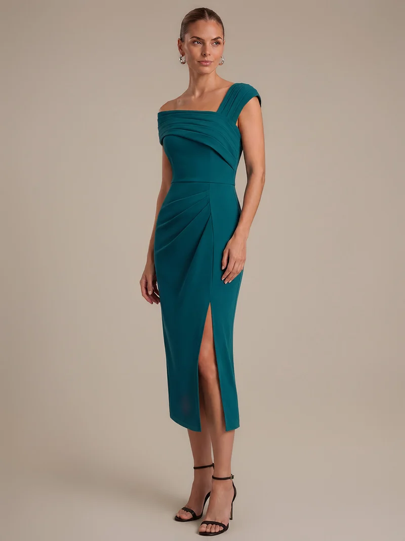 Robe midi ajustée en crêpe avec détail drapé