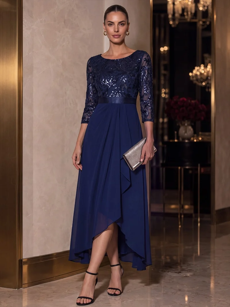 Robe trapèze à volants en mousseline avec sequins