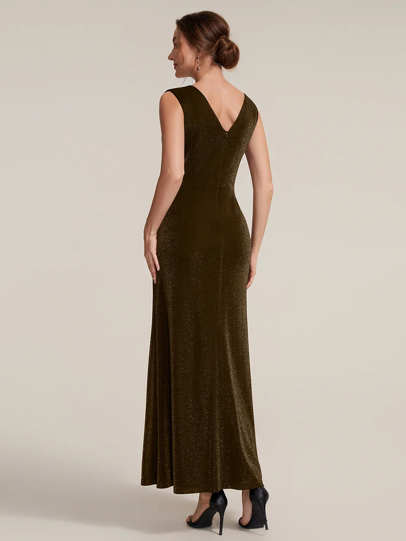 Robe longue scintillante à détail noué col V