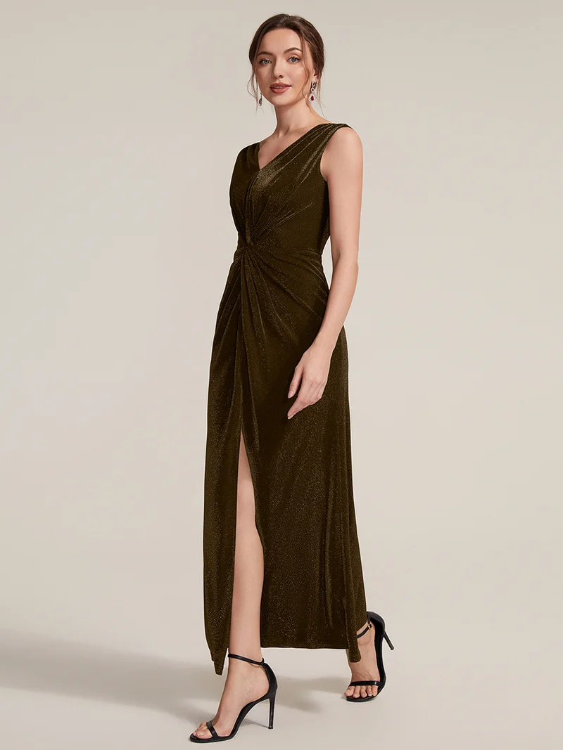 Robe longue scintillante à détail noué col V