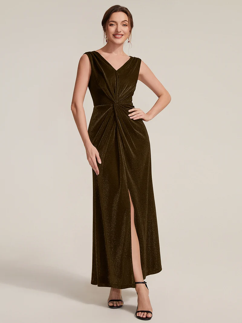 Robe longue scintillante à détail noué col V